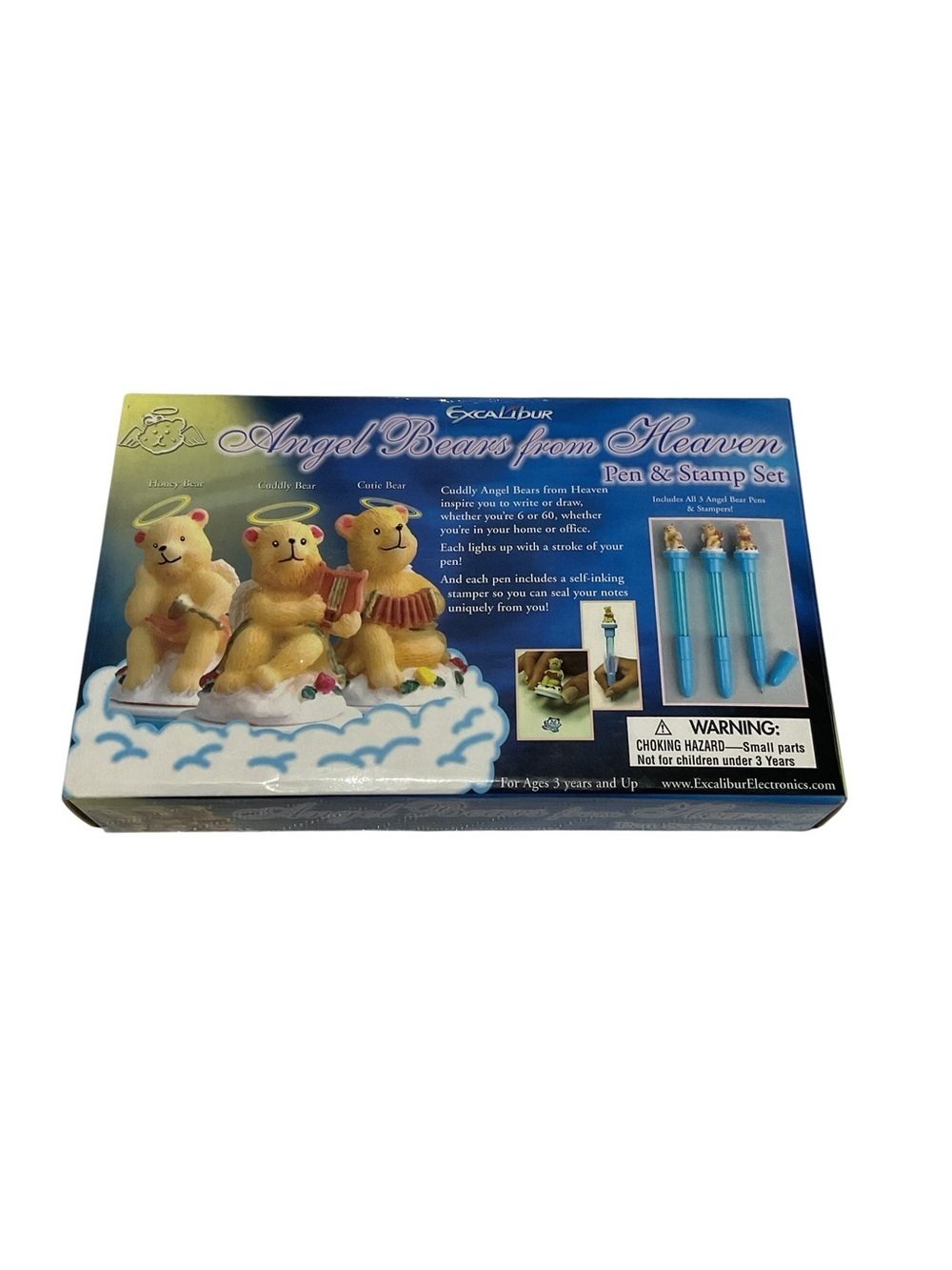 Excalibur Angel Bears From Heaven Pen & Stamp Set NOS Light Up Pens Gift Set